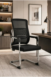 Ergonomic Mesh Visitor Chair with Metal Sled Base, Lumbar Support and Fixed Armrests