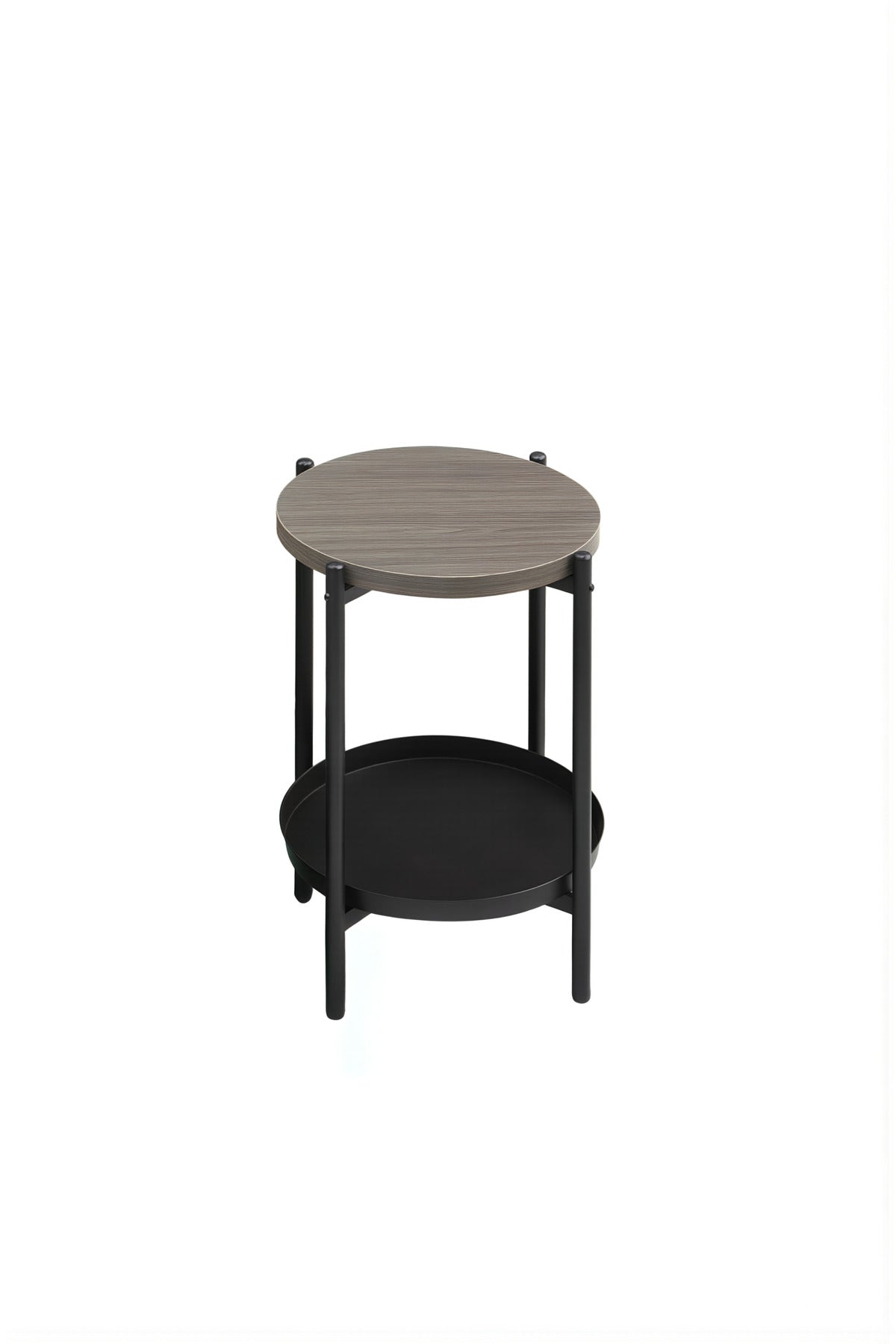Modern Dark Grey Side Table √ê Round Coffee Table with Black Storage Shelf 40_40_55 cm