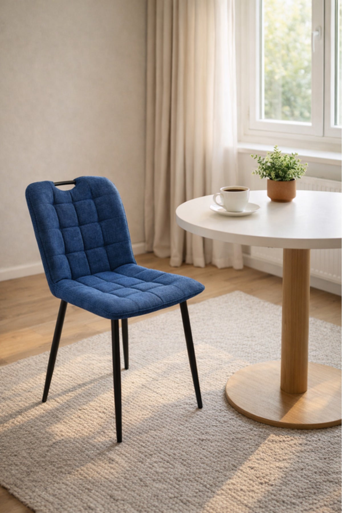 Blue Fabric Dining Chair 84x43x49cm Modern blue fabric dining Kitchen