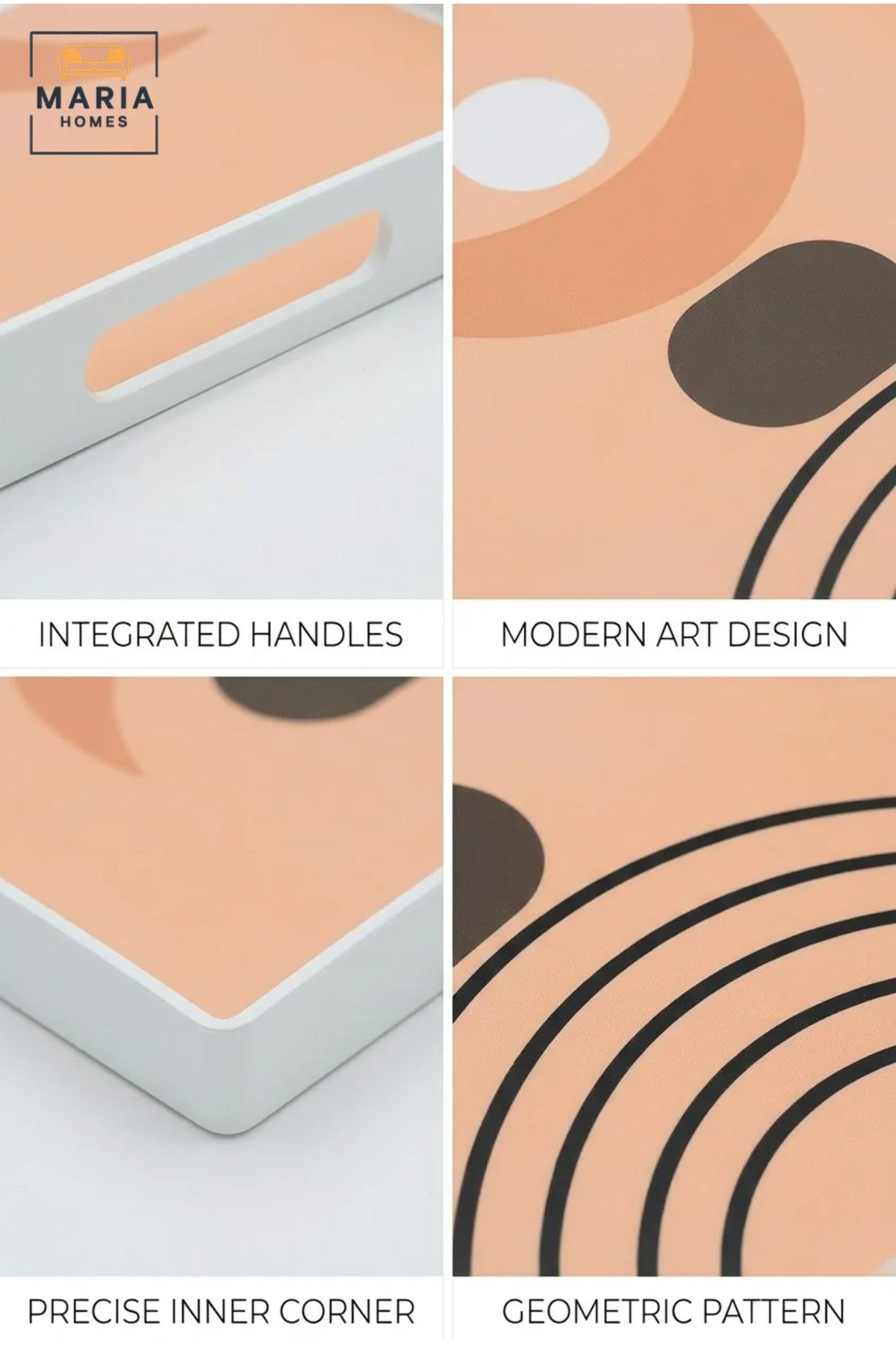 Square Serving Tray with Built-In Handles and Abstract Pattern, Multipurpose Food and Drinks Tray for Kitchen, Dining Room, Café and Hotel