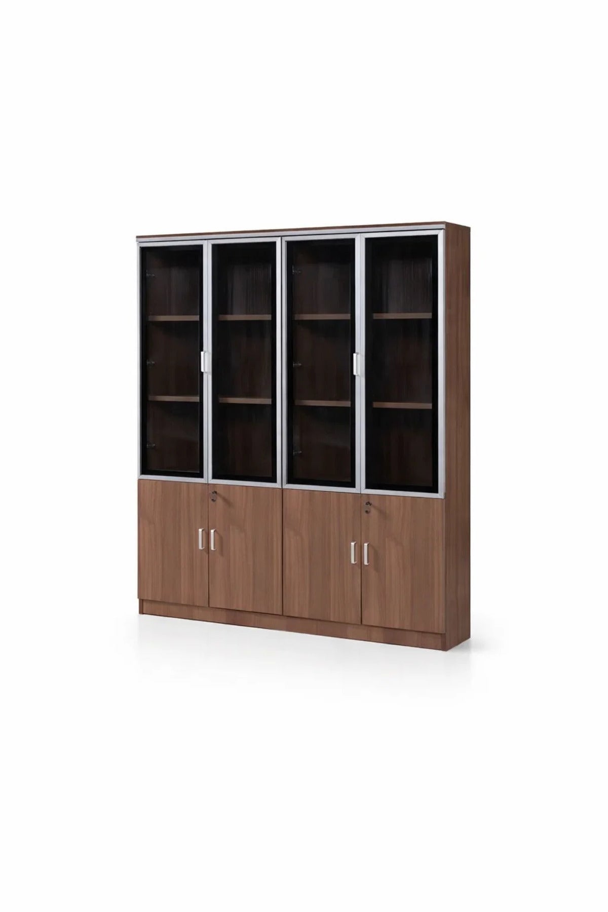 Modern Light Brown Office File Cabinet with Glass Display Doors and Secure Storage 160cm Wide