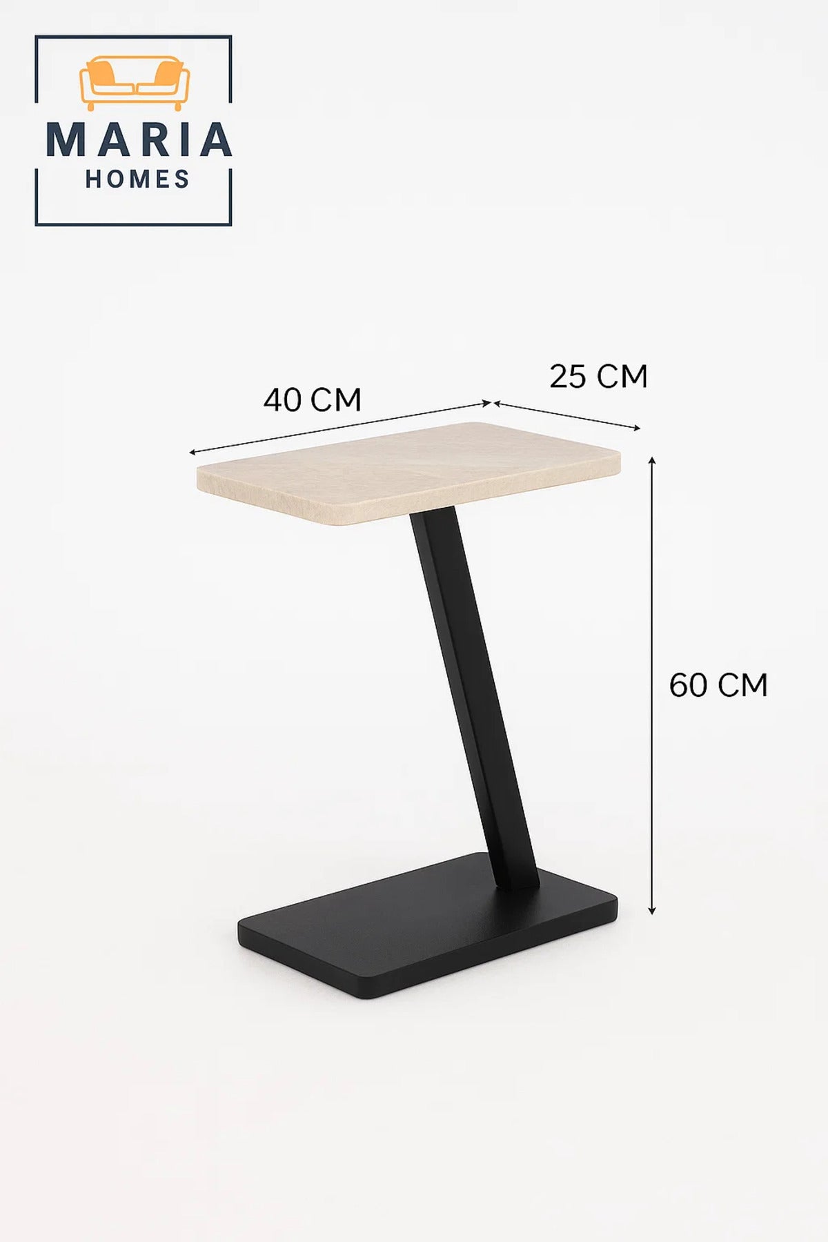 Modern Beige Marble C-Shaped Side Table 40_25_60 cm Ð Sofa Laptop & Snack Table
