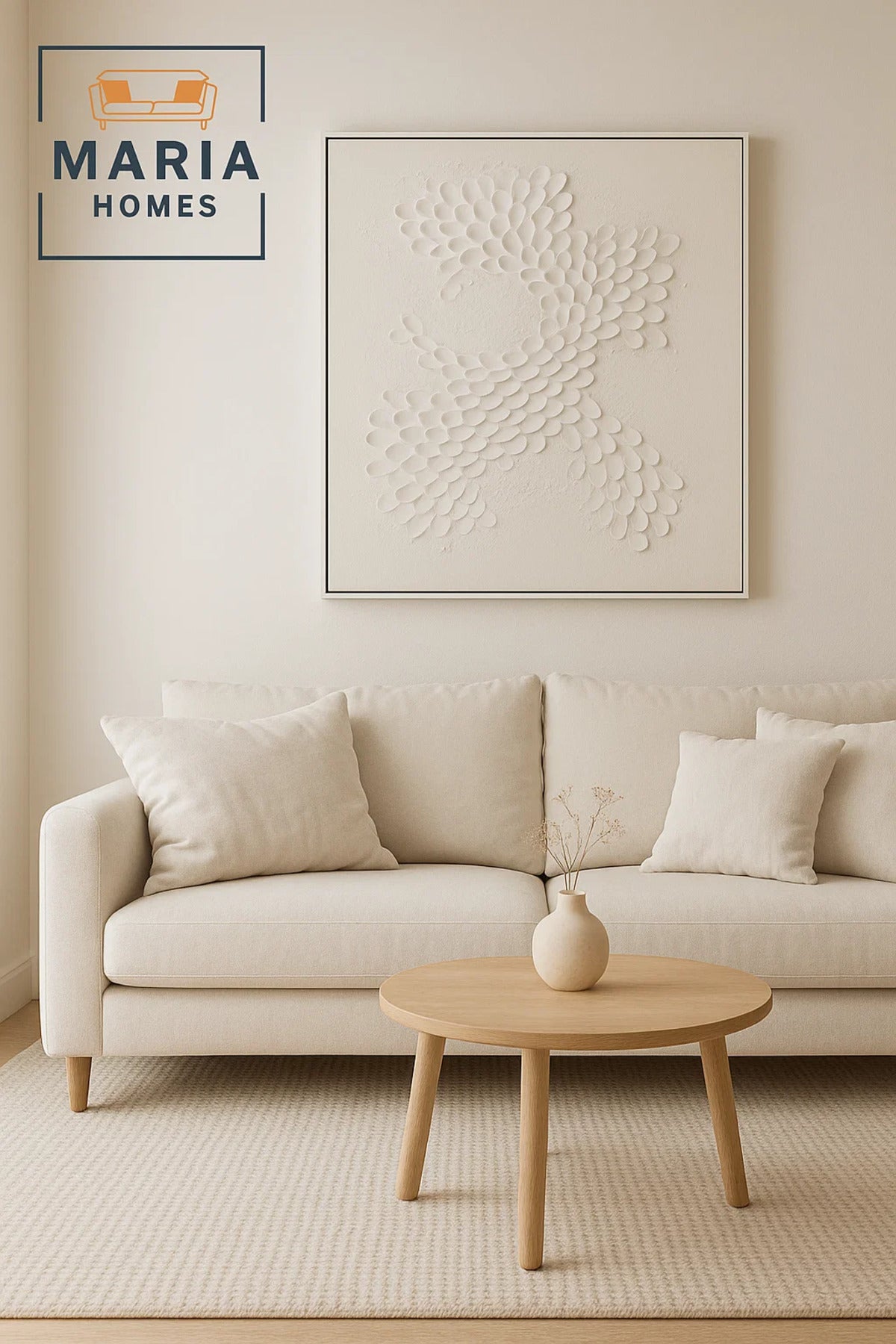 3D Textured White Wall Art with Layered Abstract Petal Design-size 80*120 CM