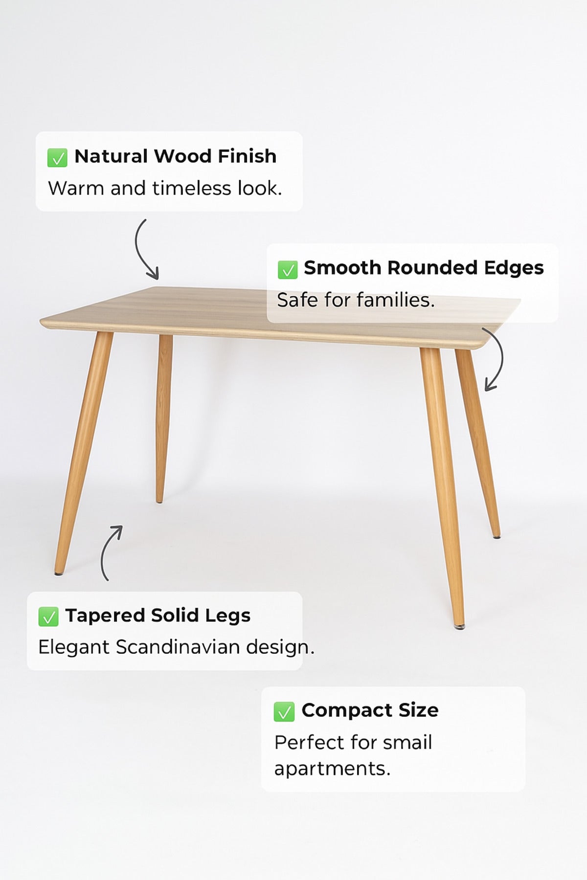 Modern Wooden Dining Table Ð 120_70_76 cm | Light Oak Rectangular Table for Home