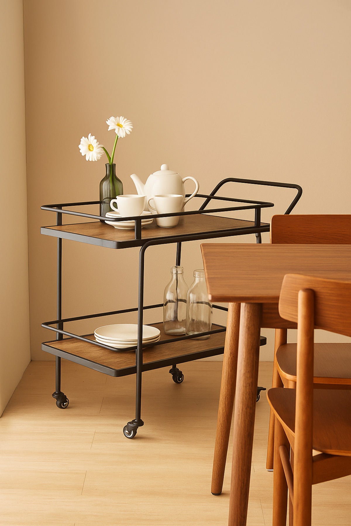 Modern Brown Metal Serving Trolley Ð 2-Tier Bar Cart with Wheels 83_40_80 cm