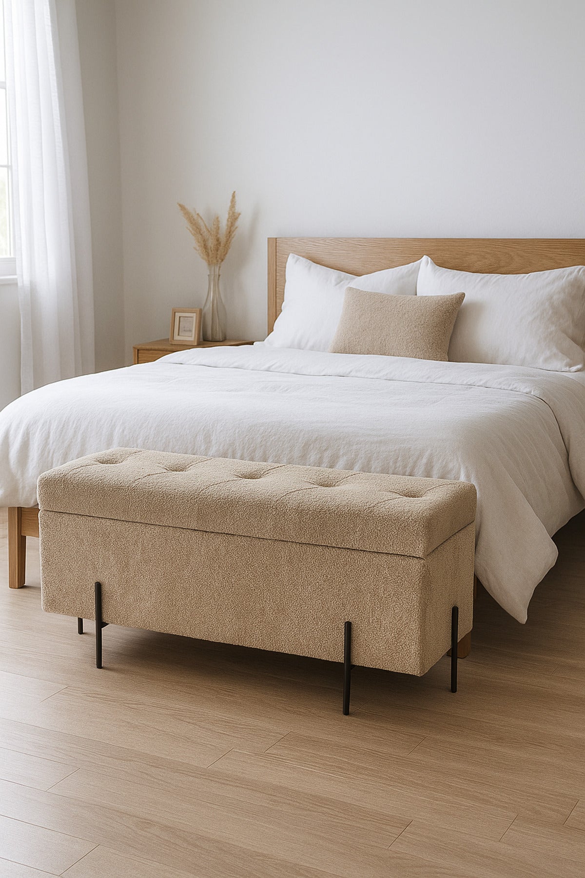 Storage Bench with Tufted Seat & Black Metal Legs Ð Modern Ottoman 110_43_49 cm