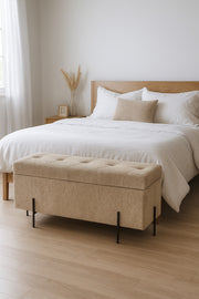 Storage Bench with Tufted Seat & Black Metal Legs Ð Modern Ottoman 110_43_49 cm
