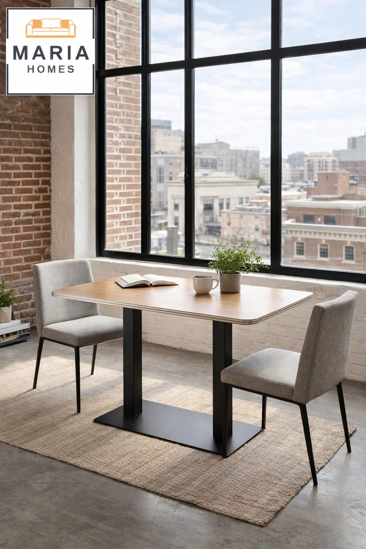Wooden Dining Table 120_70_74 cm Ð Modern Rectangular Table with Black Metal Base