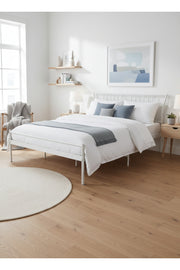 White Metal Bed Frame with Modern Curved Headboard