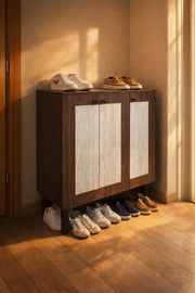 Stylish Wooden Shoe Cabinet Storage Rack with Double Doors and Shelves for Hallway Entrance Decor