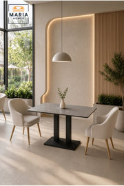 Modern Square Dining Table Marble Look Top Restaurant Table Caf≈Ω Table with Black Base
