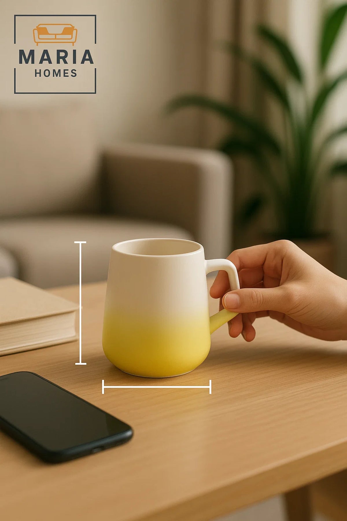 Ceramic Mug with Matte White and Yellow Gradient Ð Modern Curved Design