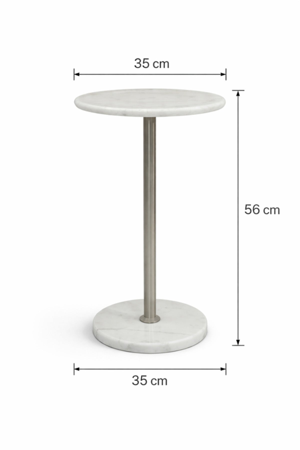 Round Marble Side Table with Silver Metal Base 35_35_56 cm Modern Accent round marble