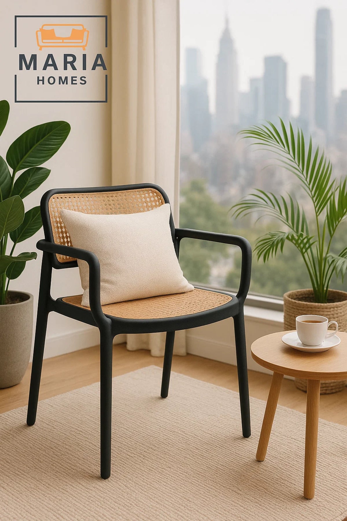 Rattan-Style Armchair with Black Frame
