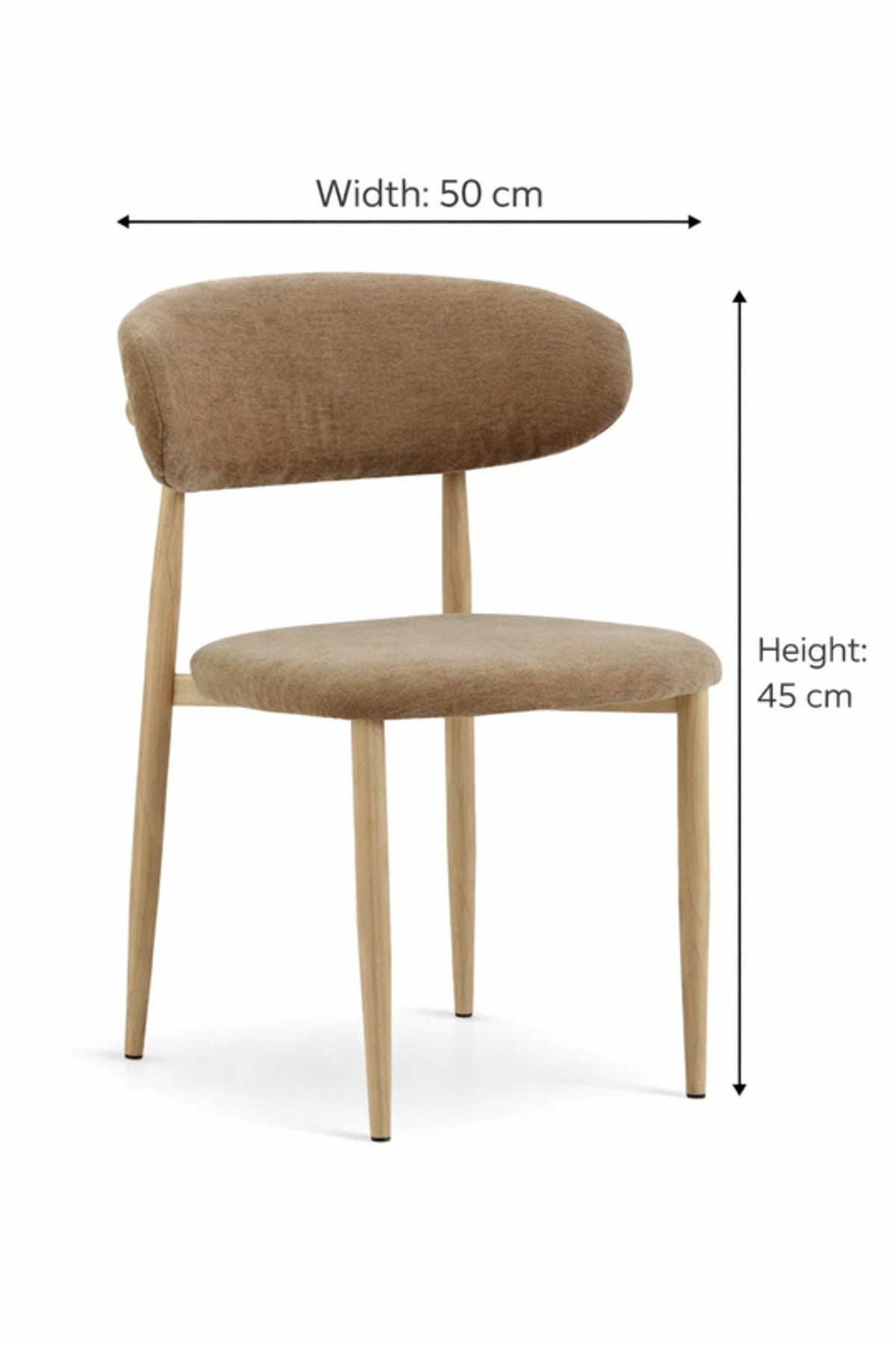 Modern Dark Beige Fabric Dining Chair with Curved Backrest & Solid Wood Legs