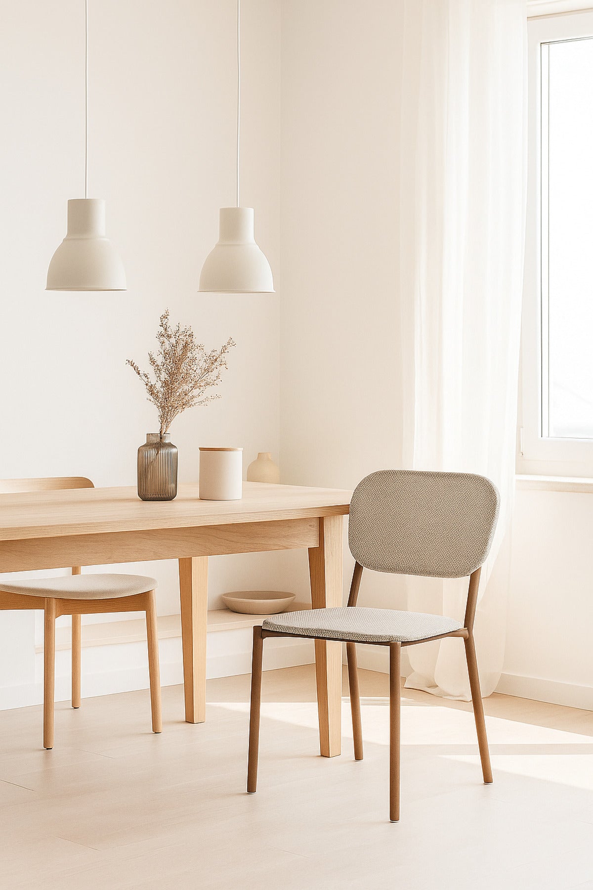 White Brown Fabric Dining Chair Ð Modern Upholstered Chair with Brown Metal Legs for Dining Room