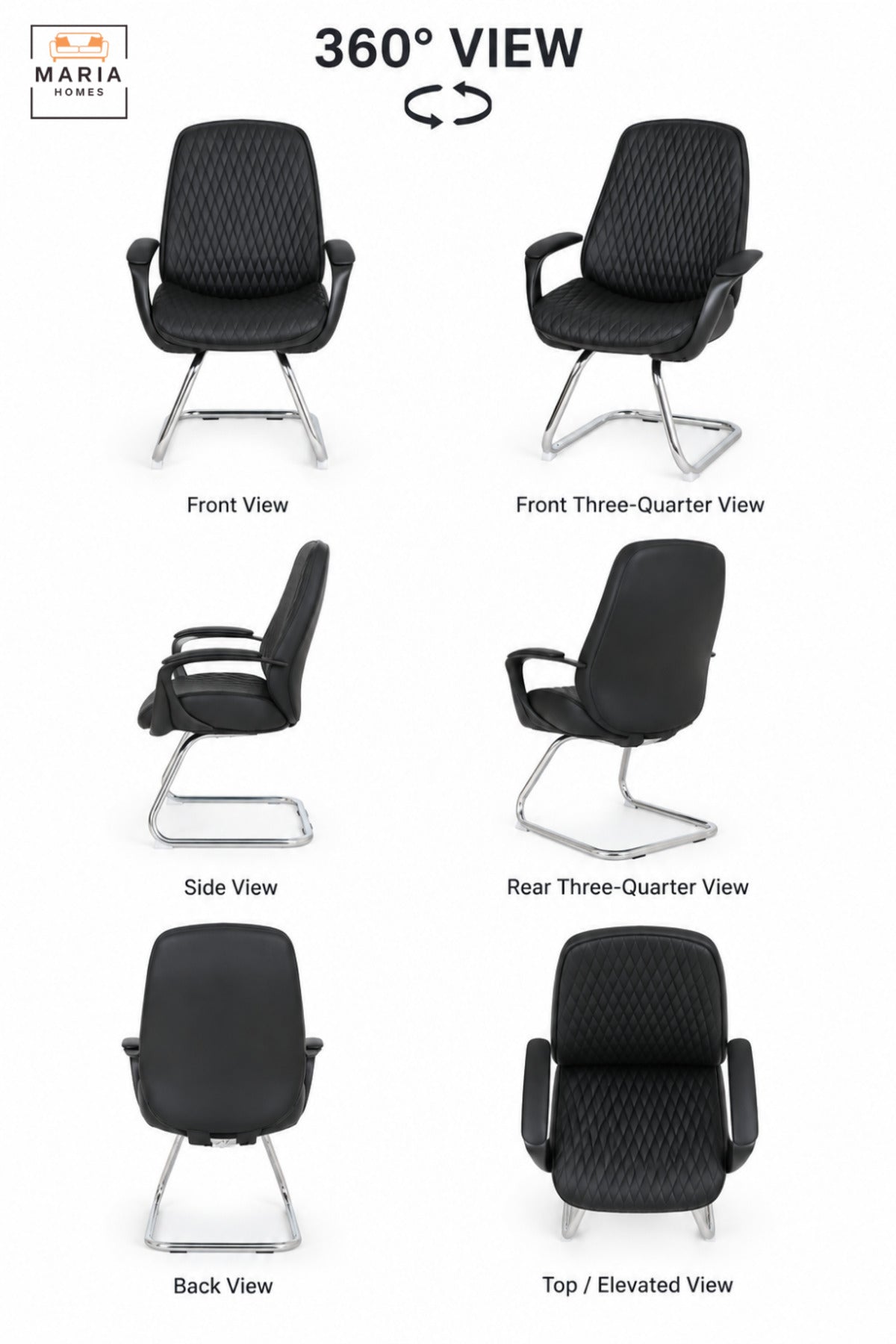 Modern Black Executive Visitor Office Chair with Diamond Quilted Backrest, Padded Seat, Armrests & Chrome Cantilever Base for Reception Meeting Room