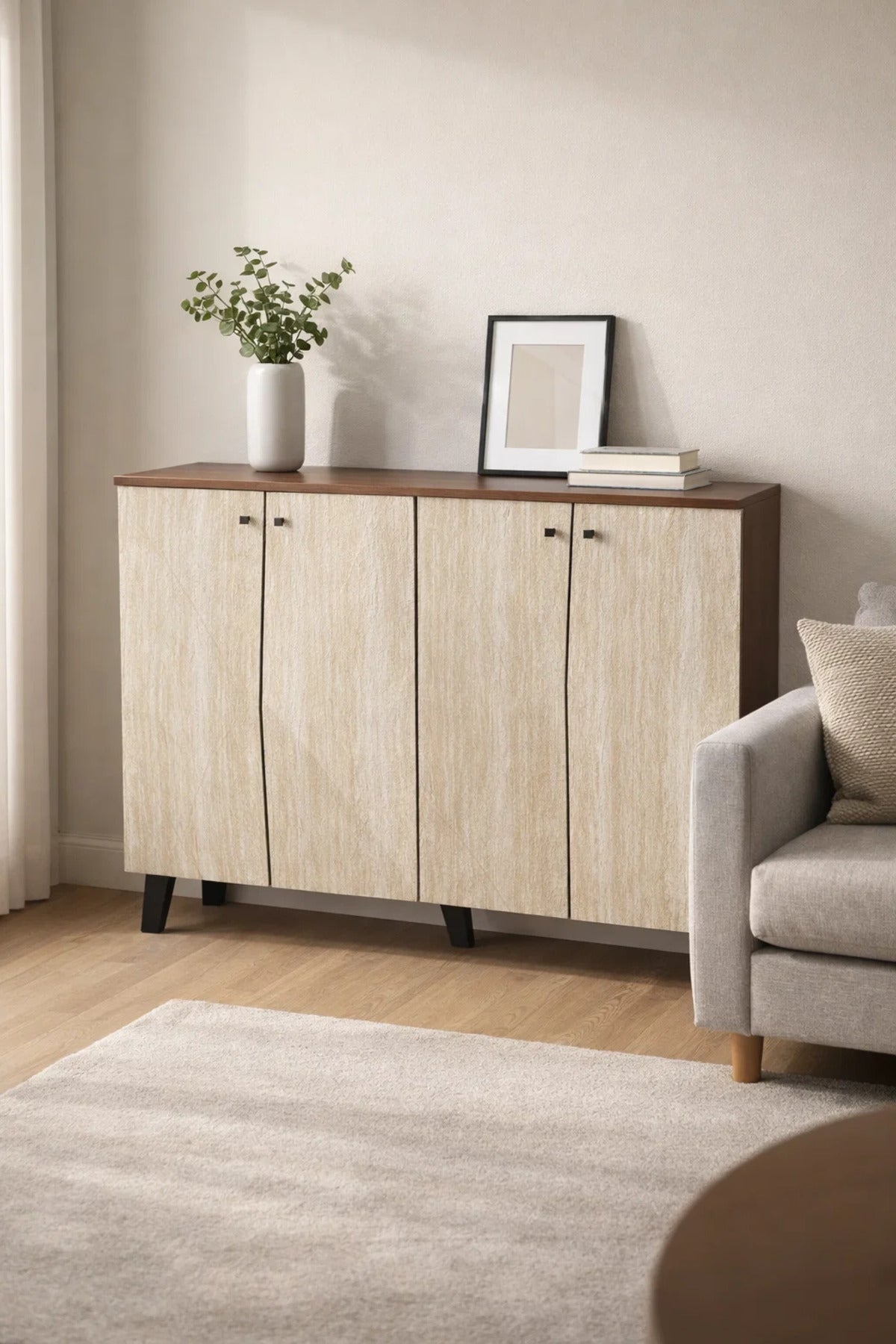 Dark Brown and Beige Shoe Cabinet with Minimal Design 120 x 32 x 93 cm