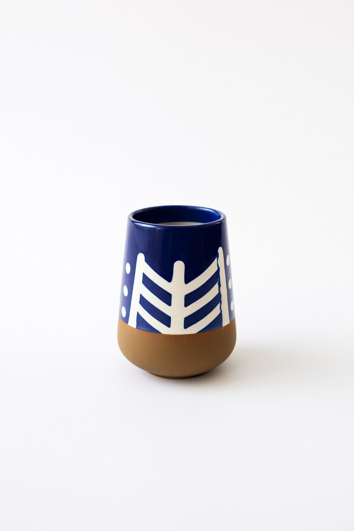 Dark Blue and White Ceramic Vase Ð Modern Geometric Decorative