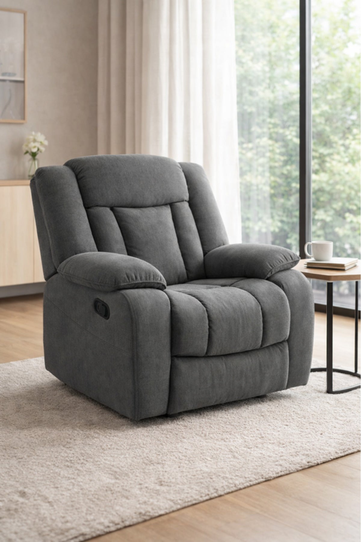 Comfortable Dark Grey Recliner Chair with Adjustable Reclining Feature comfortable dark