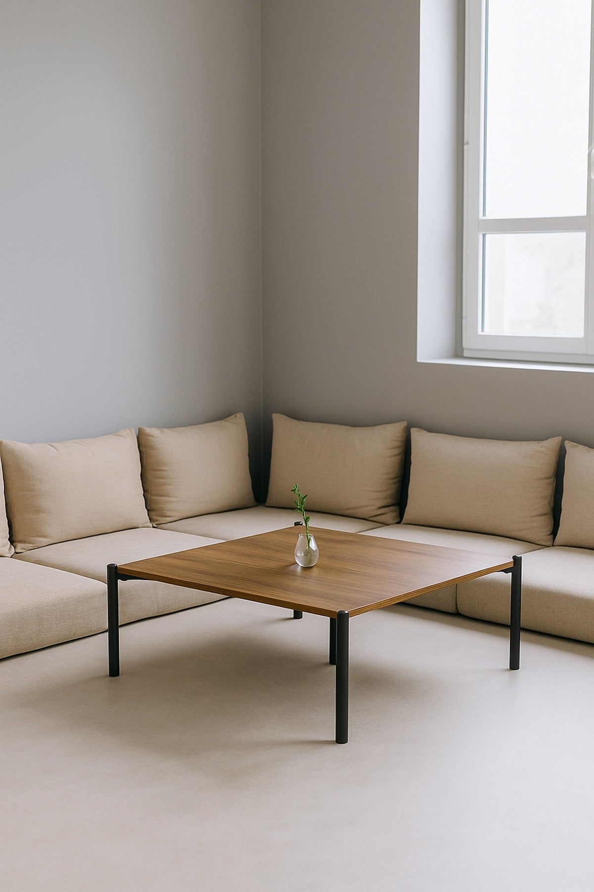 Modern Brown Square Coffee Table with Black Metal Legs Ð Contemporary Center Table 80_80_30 cm