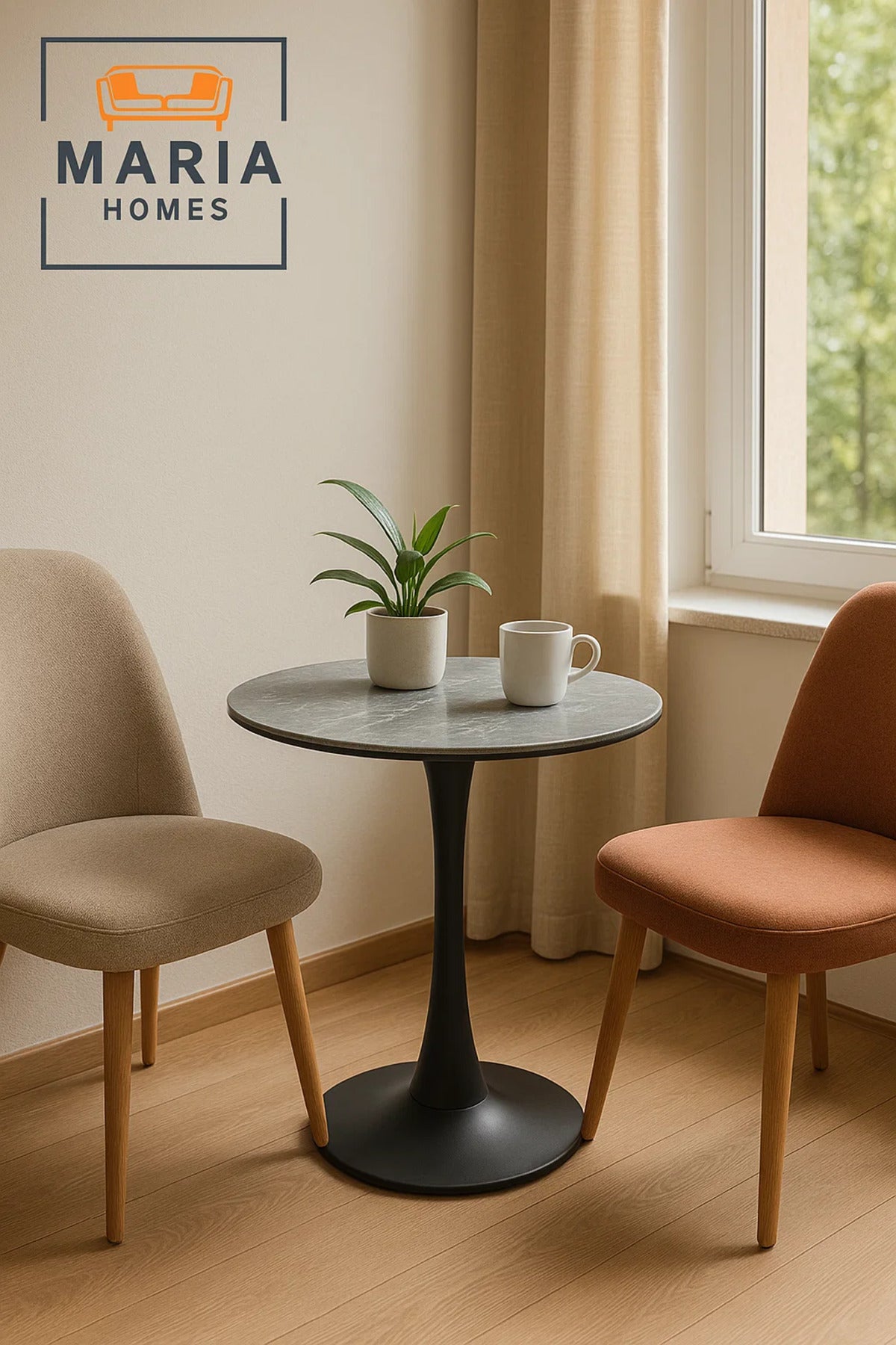 Round Grey Marble Dining Table √ê Modern Caf≈Ω, Restaurant, Office & Home Metal Furniture 60_60 cm