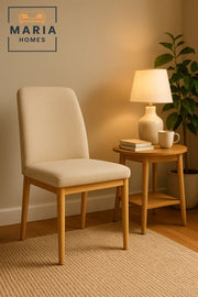 Modern Beige Fabric Dining Chair with Wooden Legs