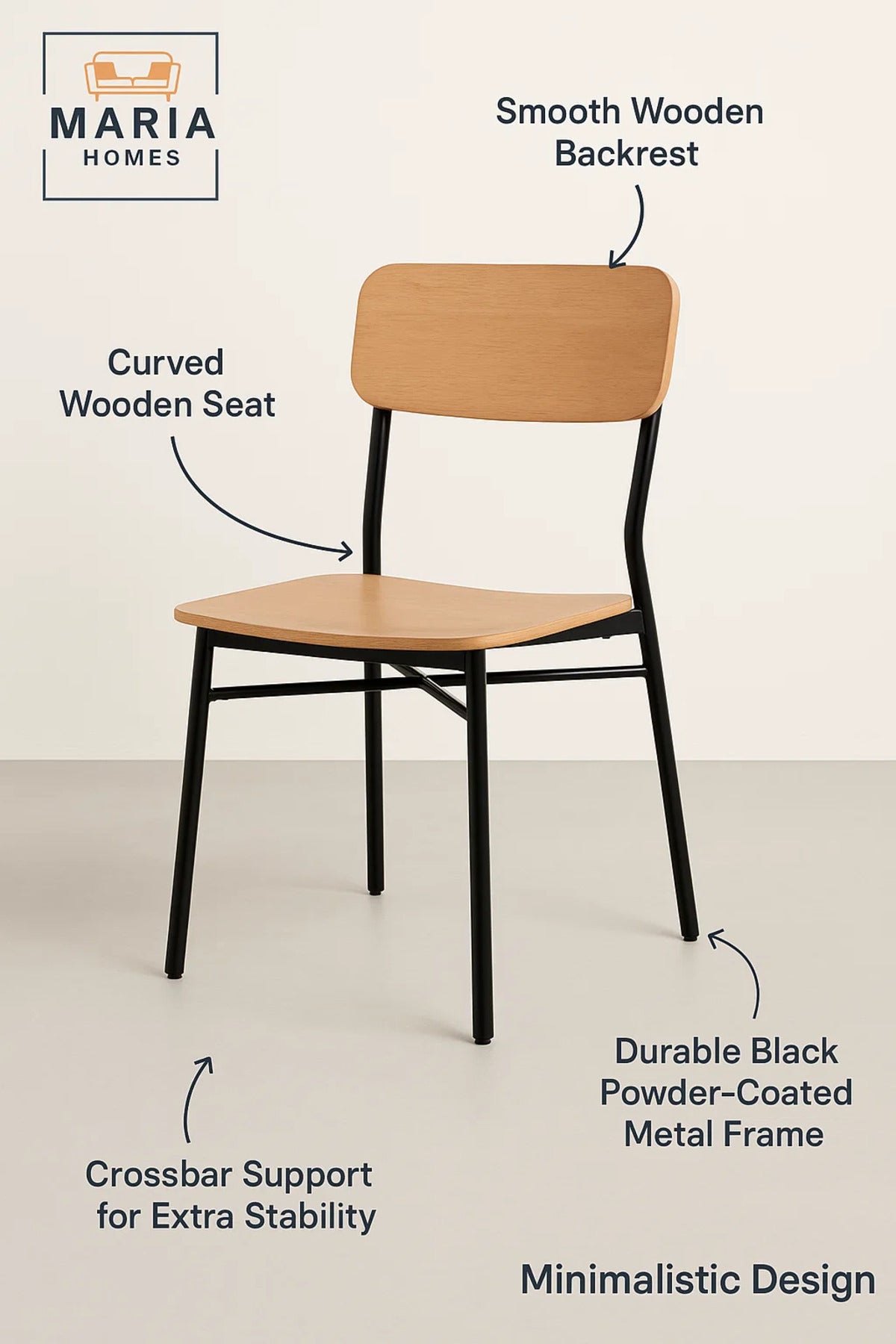 Outdoor Garden Chair Wood Seat Metal Frame Patio Balcony Furniture Waterproof Durable D05