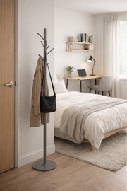 Modern Grey Metal Coat Rack Stand with Heavy Base for Hallway Entryway Office Home Organization