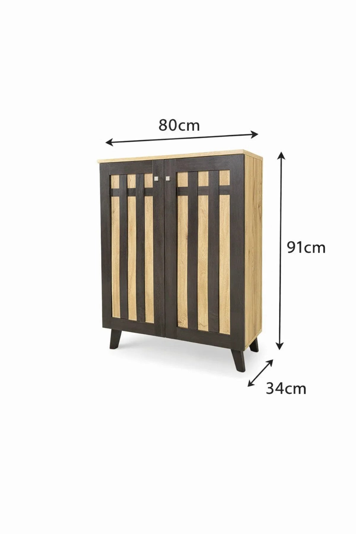 Modern Wooden Shoe Cabinet 2-Door Entryway Storage Organizer Rack Two-Tone Brown Finish 80cm