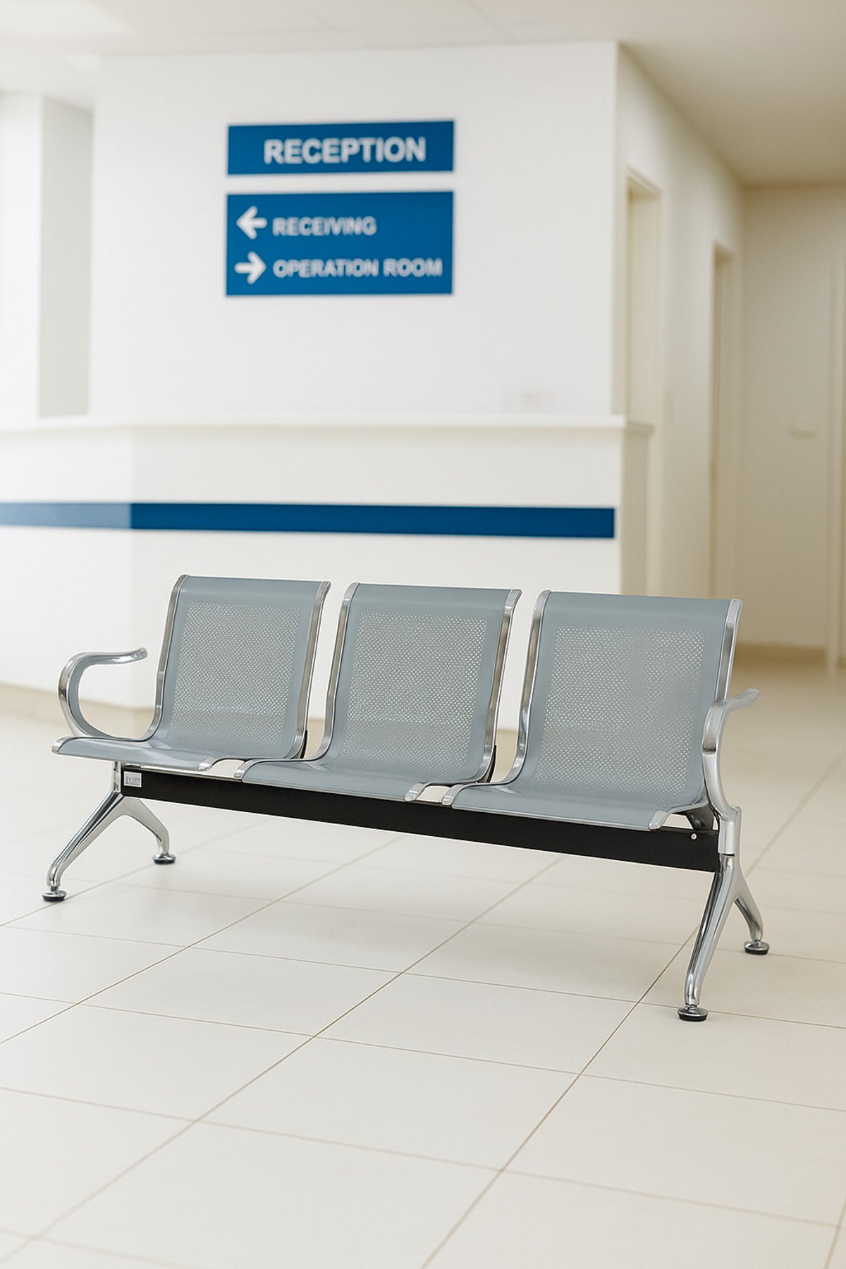 Silver 3-Seater Waiting Chair Ð Durable Metal Frame Bench for Hospital & Reception 175_68_78 cm
