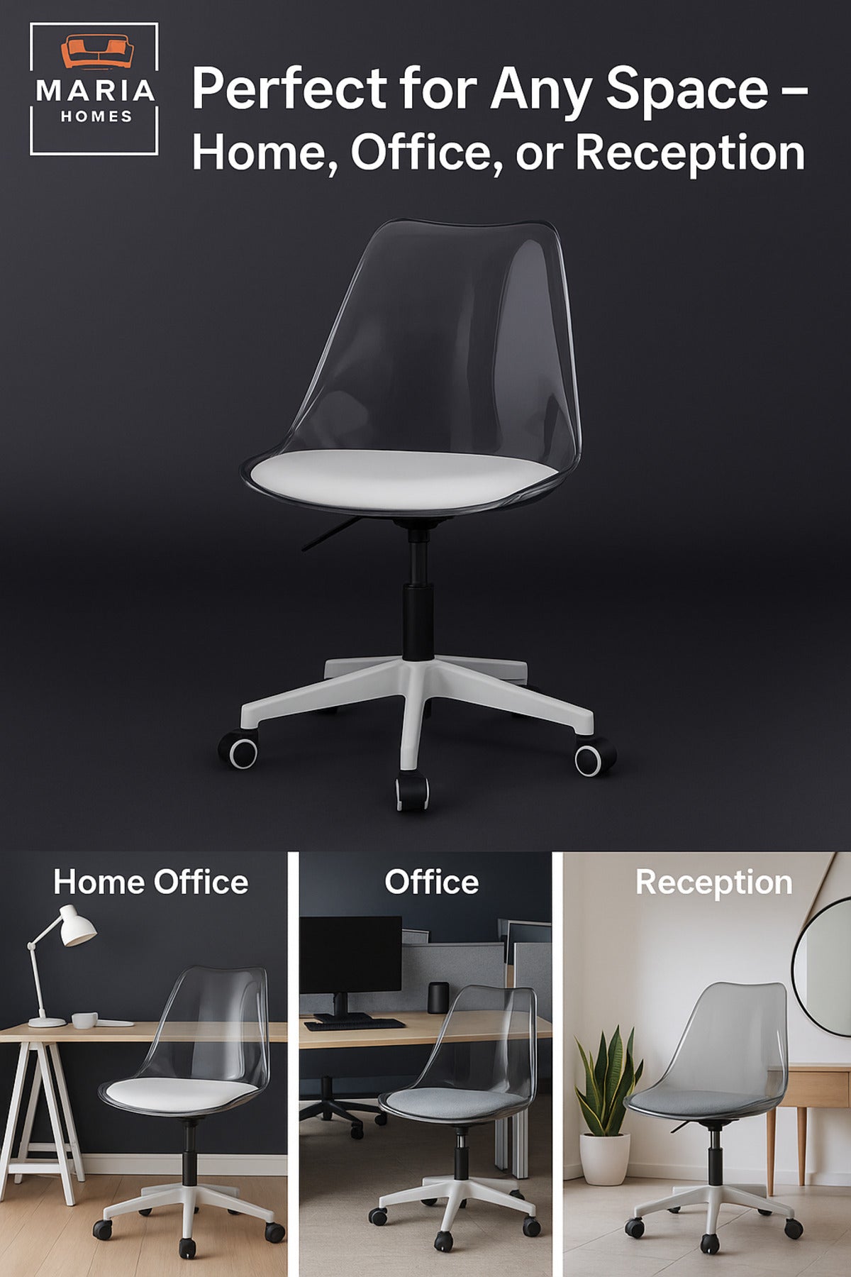Grey Transparent Office Chair Ð Modern Swivel Desk Chair with Wheels