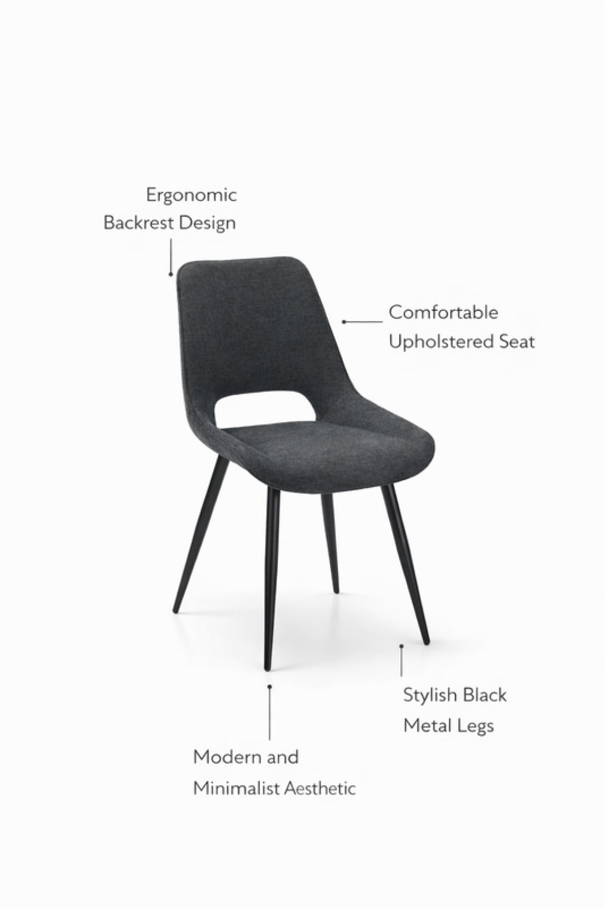 Dark Grey Fabric Dining Chair 87x49x46cm Modern dark grey fabric Kitchen