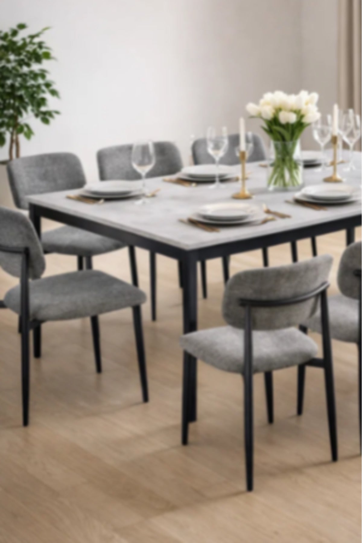 Modern Marble Top Dining Table Set with 8 Upholstered Chairs 180x100x75cm modern marble