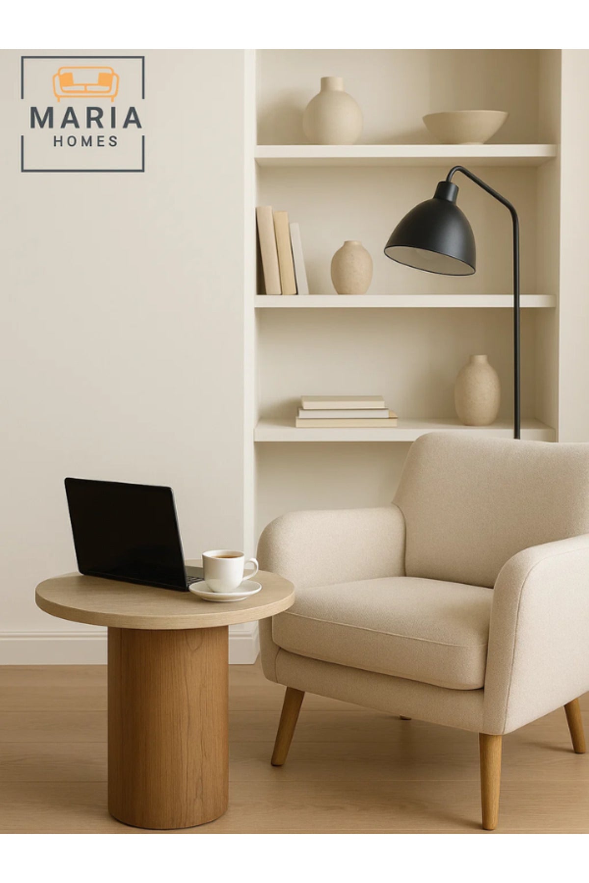 Modern Round Wooden Side Table Ð Brown Coffee Table 50_50 cm for Living Room & Bedroom