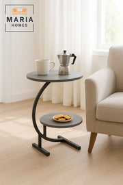 Modern Gray Round Side Table with Metal Frame Ð Two-Tier Accent Table (40_60 cm)