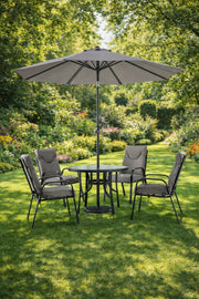 Outdoor Dining Set 4 Chairs Rectangular Glass Table Parasol Umbrella Garden Patio Furniture Grey