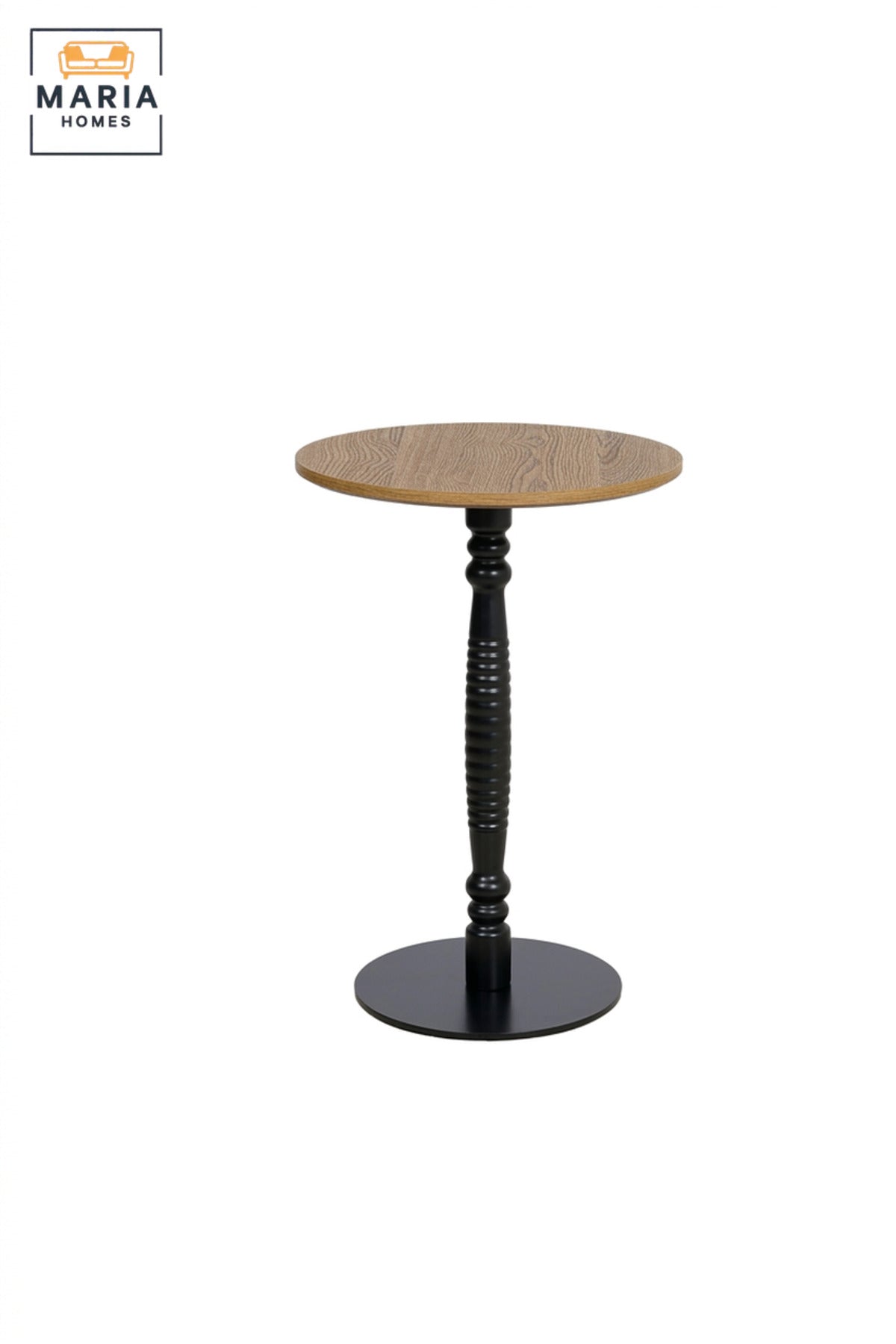 Modern Round Side Table with Natural Wood Top, Decorative Black Pedestal Base, Compact Accent Table for Living Room, Bedroom & Lounge – 40 × 60 cm
