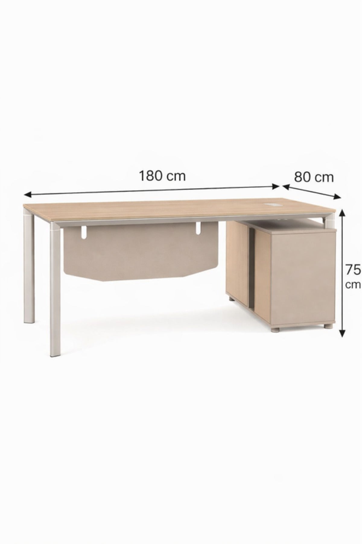 Modern Walnut Office Desk with Side Storage Cabinet 180 _ 80 _ 75 cm