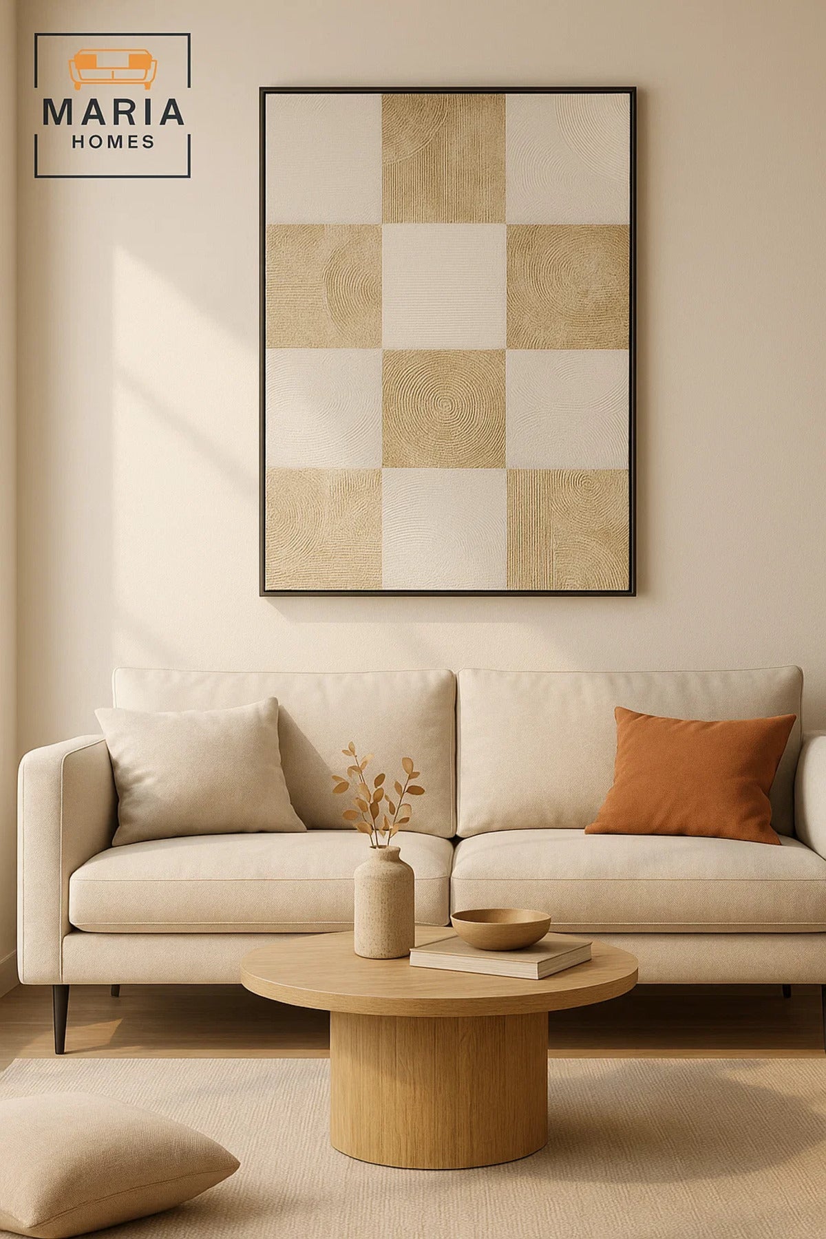 Modern Geometric Wall Art Ð Beige & White Textured 3D Decorative Panel for Home DŽcor