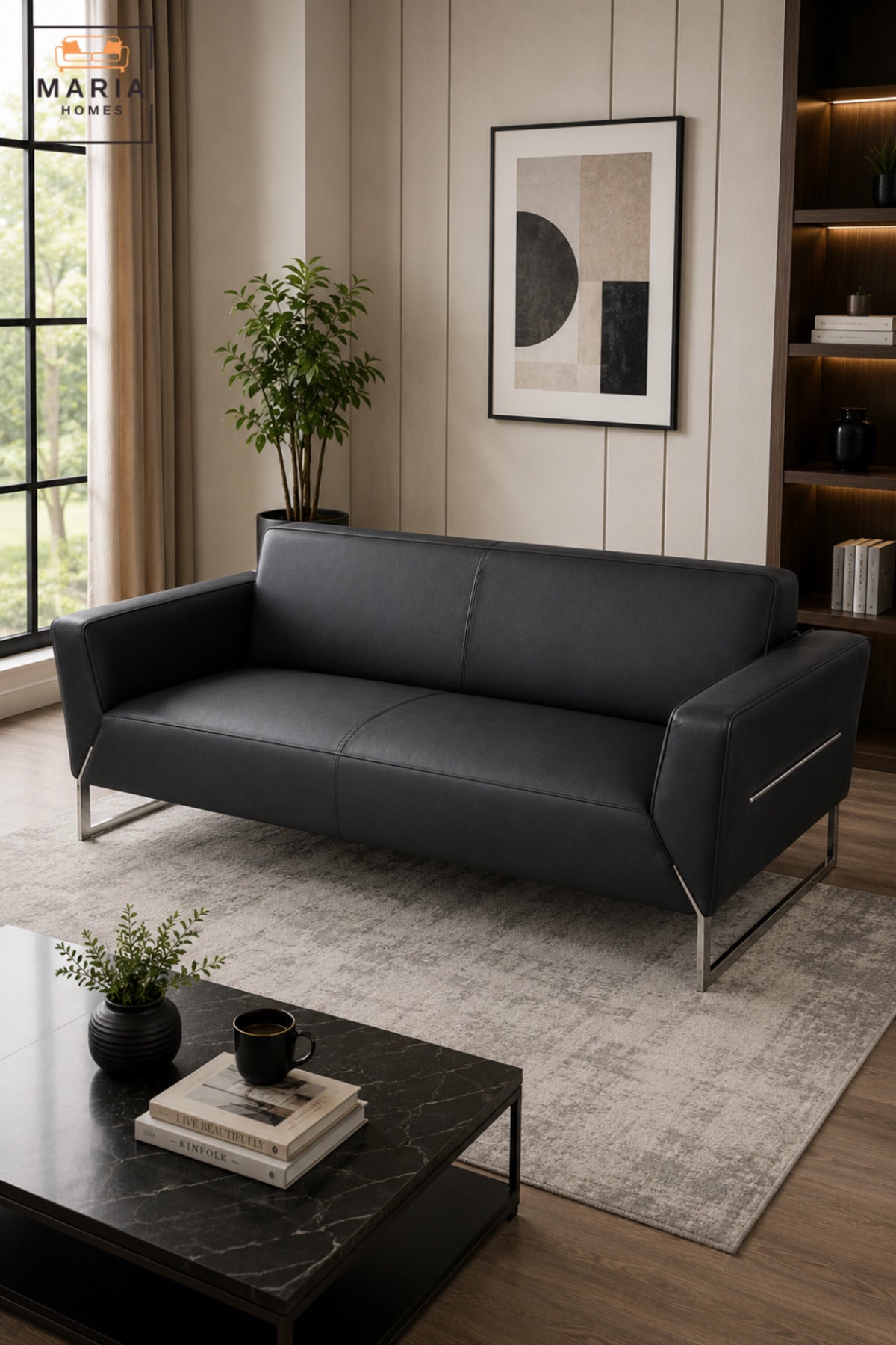 Modern 3 Seater Sofa with Upholstered Cushioned Seat & Armrests | Contemporary Couch for Living Room, Office, Reception & Lounge