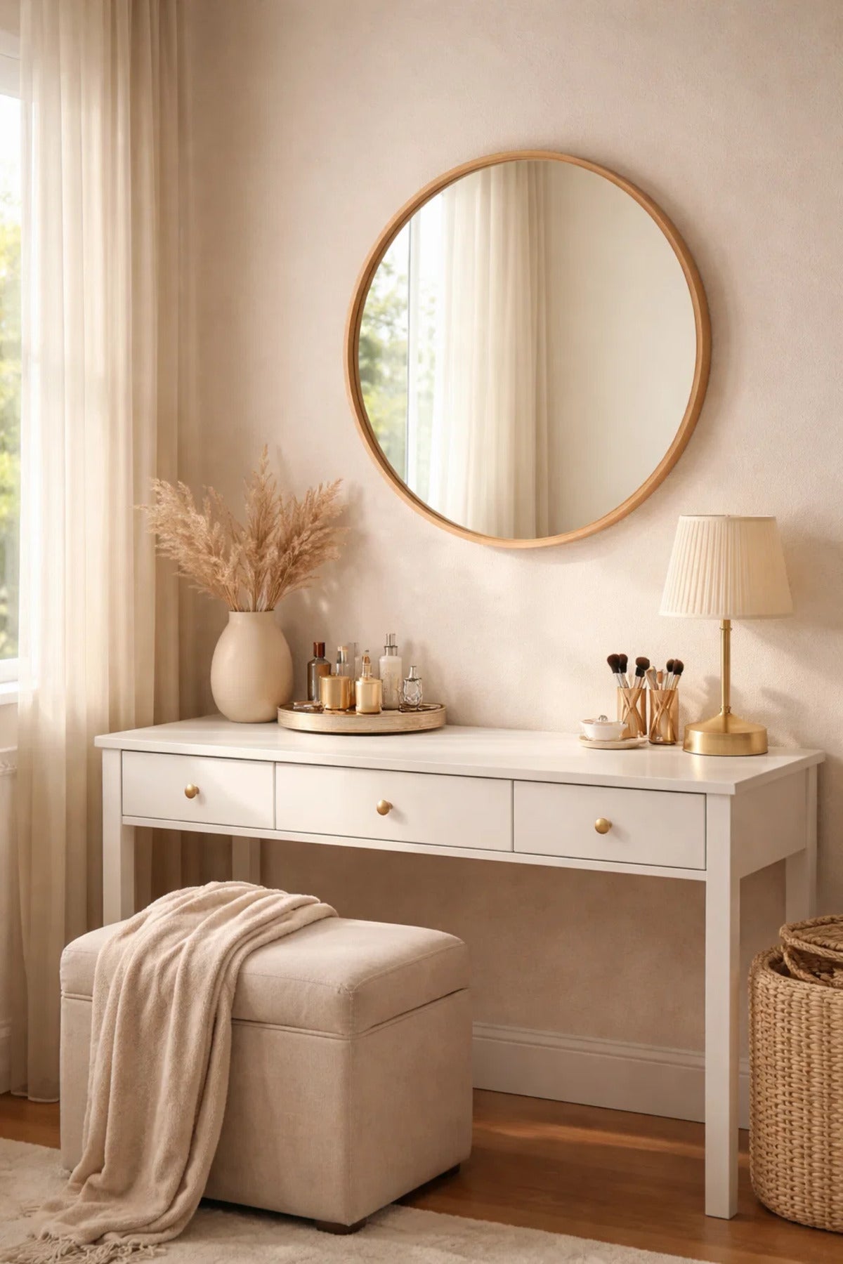 Elegant Round Wall Mirror with Slim Gold Frame for Modern Interiors