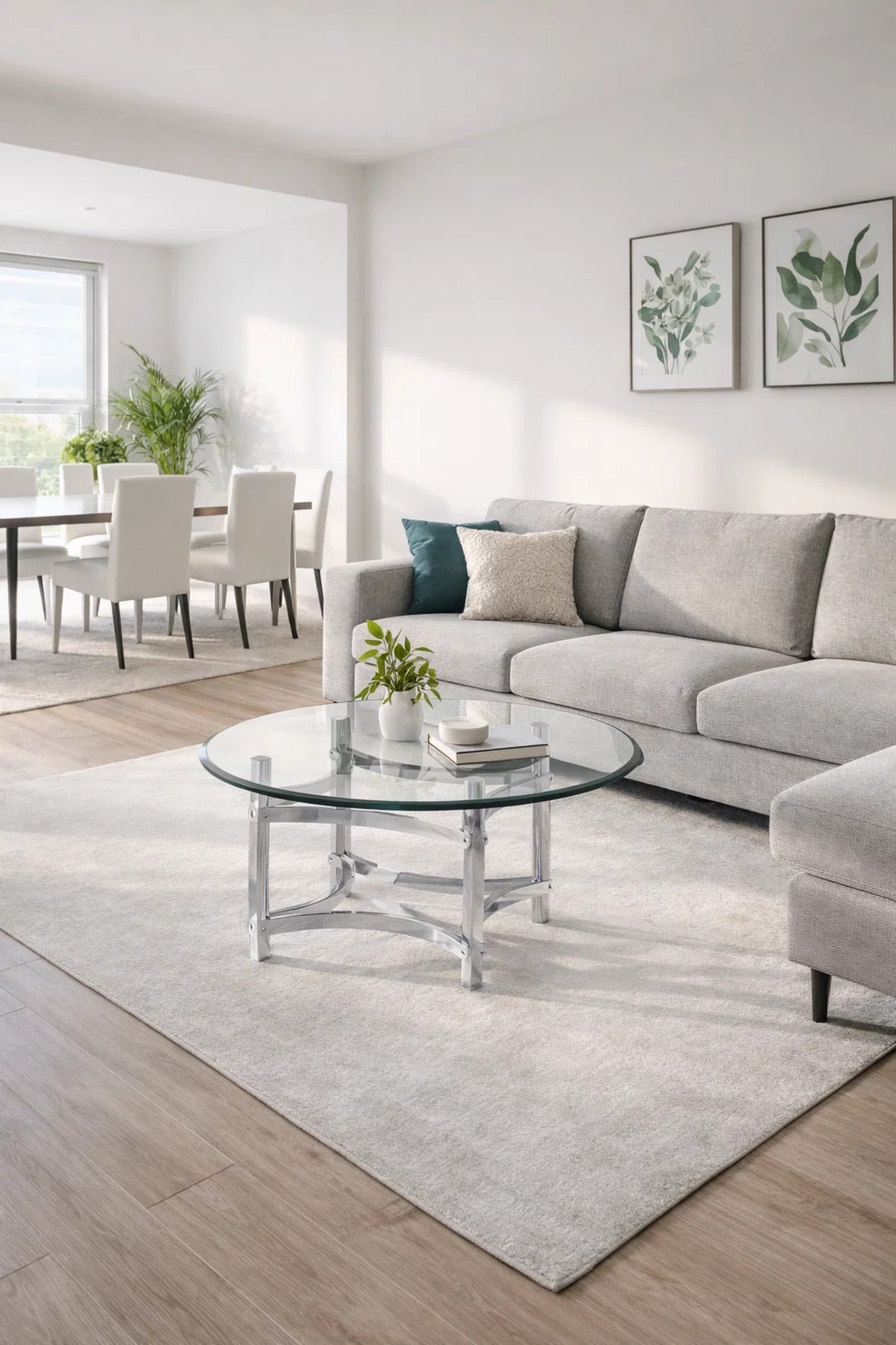Modern Round Glass Center Table - Silver Frame (90*90*45 cm)