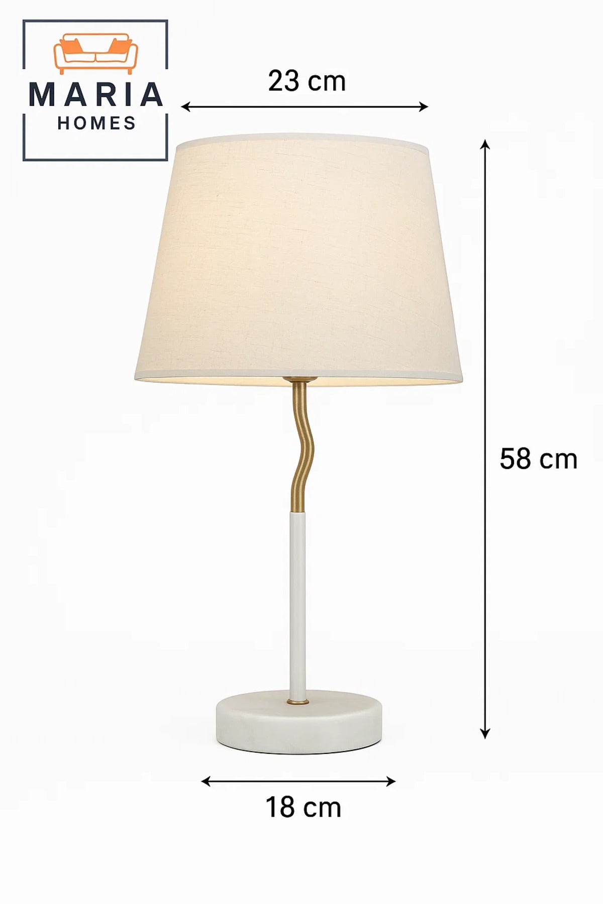 White Marble Table Lamp with Curved Gold Neck