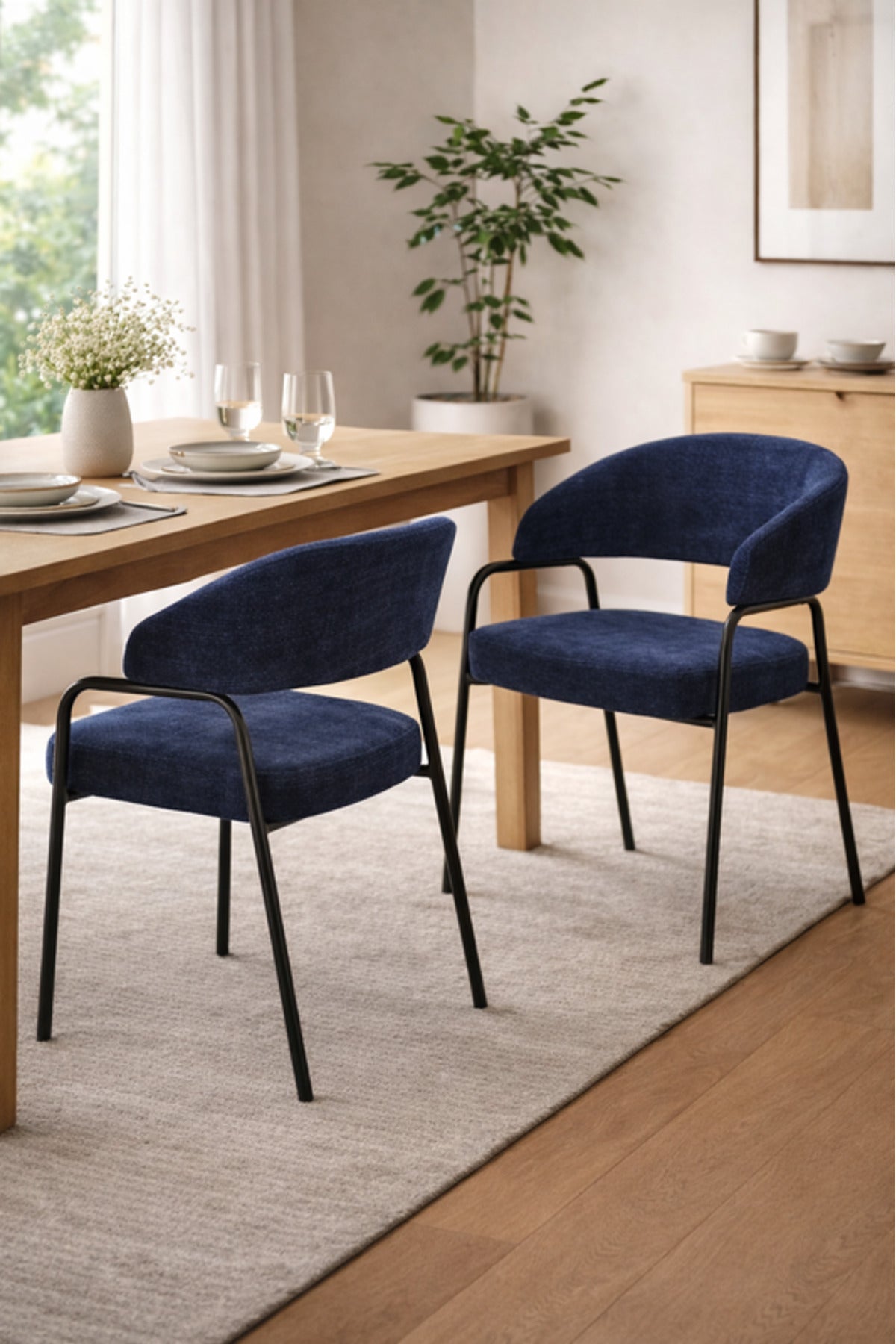 Stylish Blue Armchair with Black Metal Legs, 78x47x50 CM stylish blue armchair Dining
