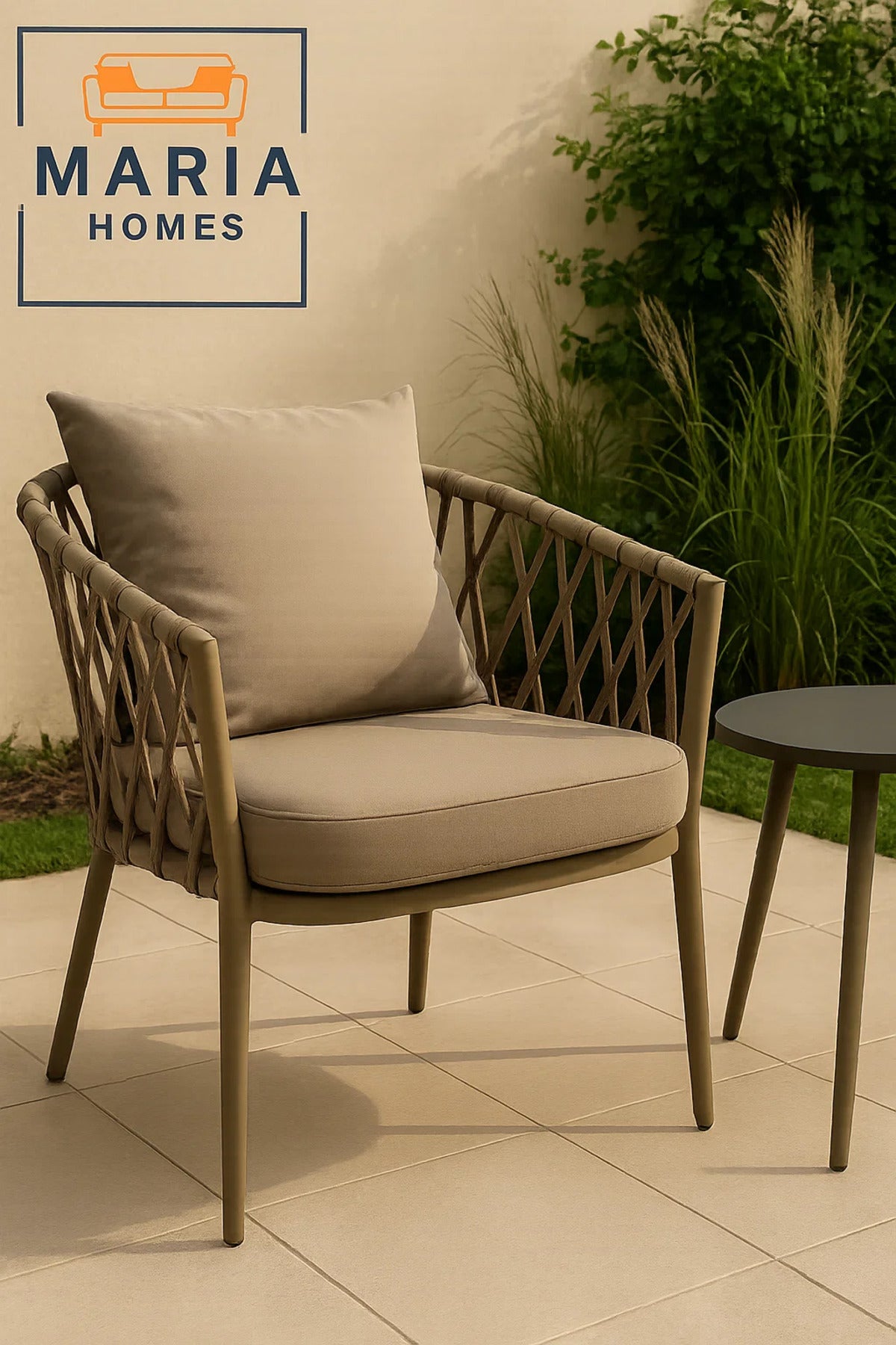 Gray Outdoor Rope Accent Chair with Cushions Ð Modern Patio & Balcony Seating