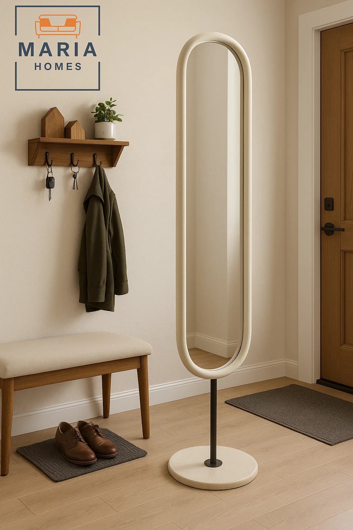 Modern White Full-Length Oval Mirror with Metal Stand Ð 169x40 cm