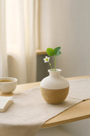 White Ceramic Round Rope Vase Ð Modern Decorative Flower Pot for Home and Office DŽcor