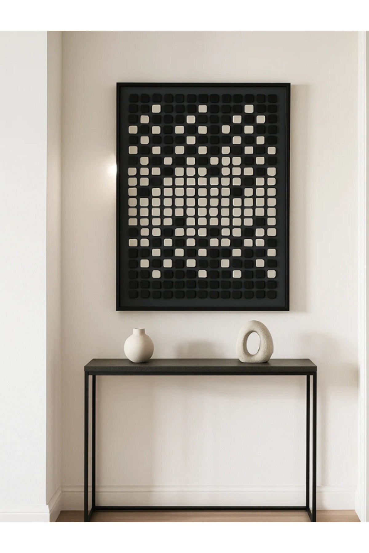 Modern Geometric Wall Art Ð 120_80 cm Black and White Square Pattern Framed Canvas