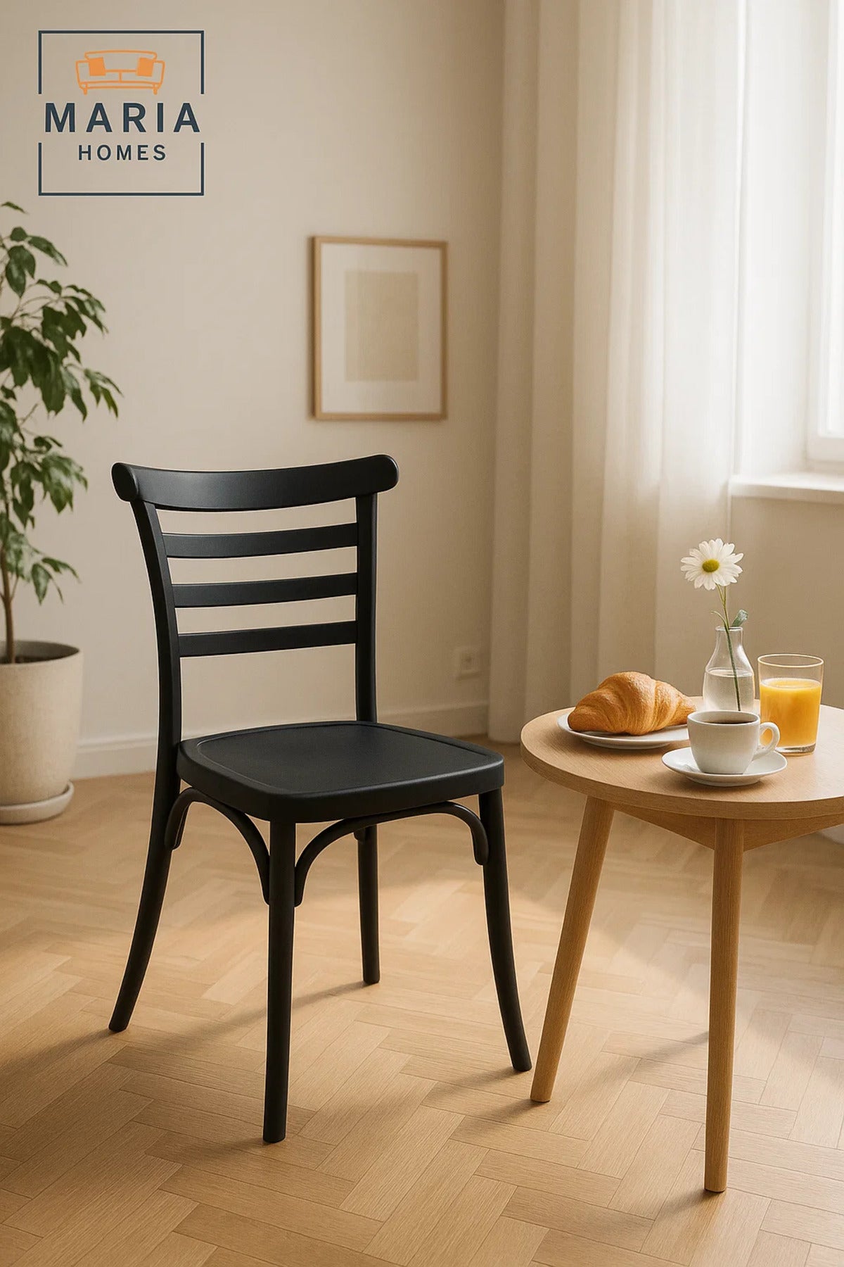 Black Plastic Ladder Back Chair Ð Modern Stackable Armless Dining Chair for Indoor & Outdoor Use